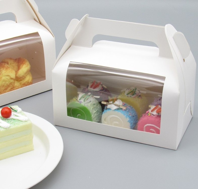 white Paper Bakery Boxes Cupcake Containers Gable Gift Candy Cookie pastry Dessert Treat Boxes with Handle and display window