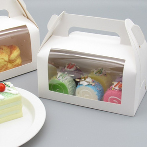 white Paper Bakery Boxes Cupcake Containers Gable Gift Candy Cookie pastry Dessert Treat Boxes with Handle and display window