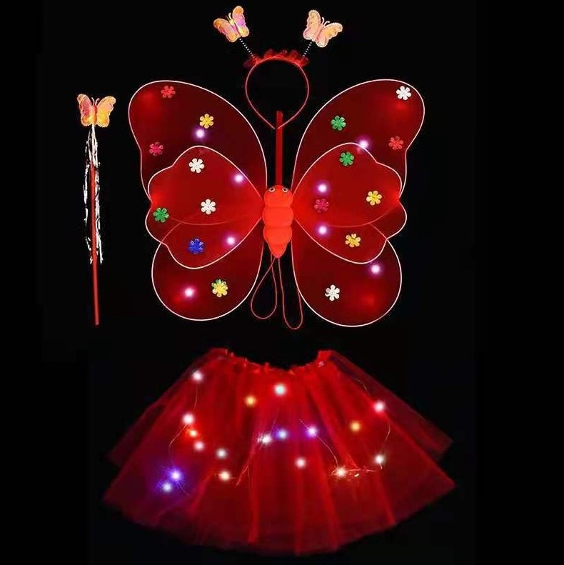 Girls Light up Fairy Costume Set fairy angel wings LED butterfly wings LED tutu skirt with Wand and Headband