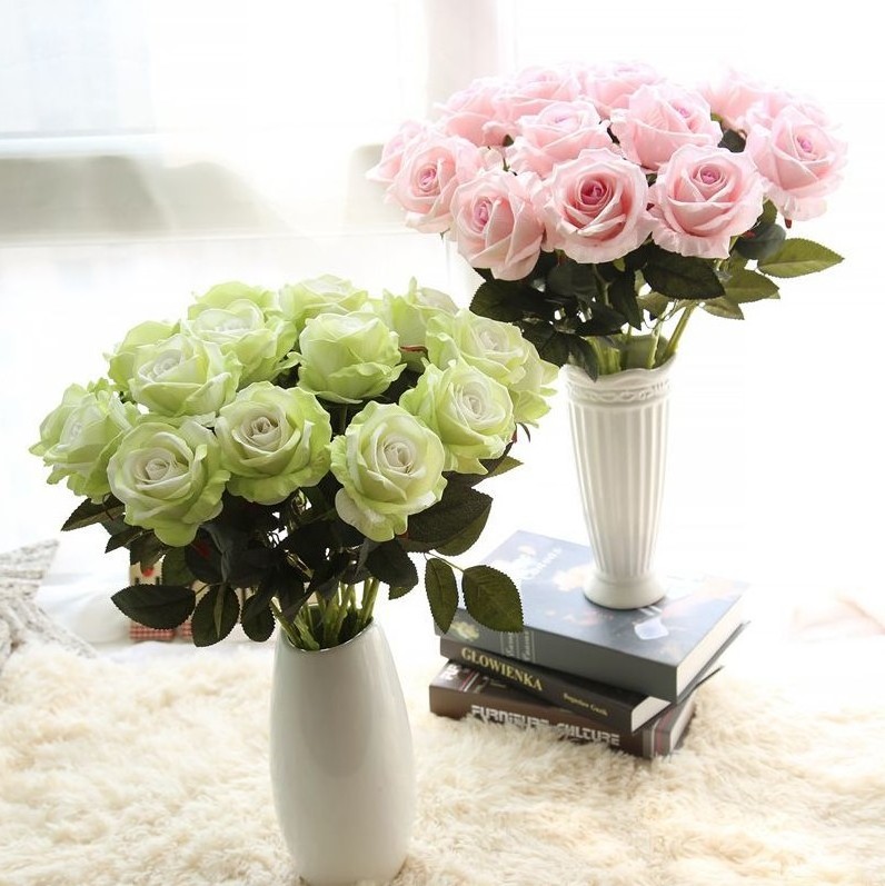 silk rose artificial flowers real looking blush fake roses faux rose flower with long stem for home garden wedding party decor