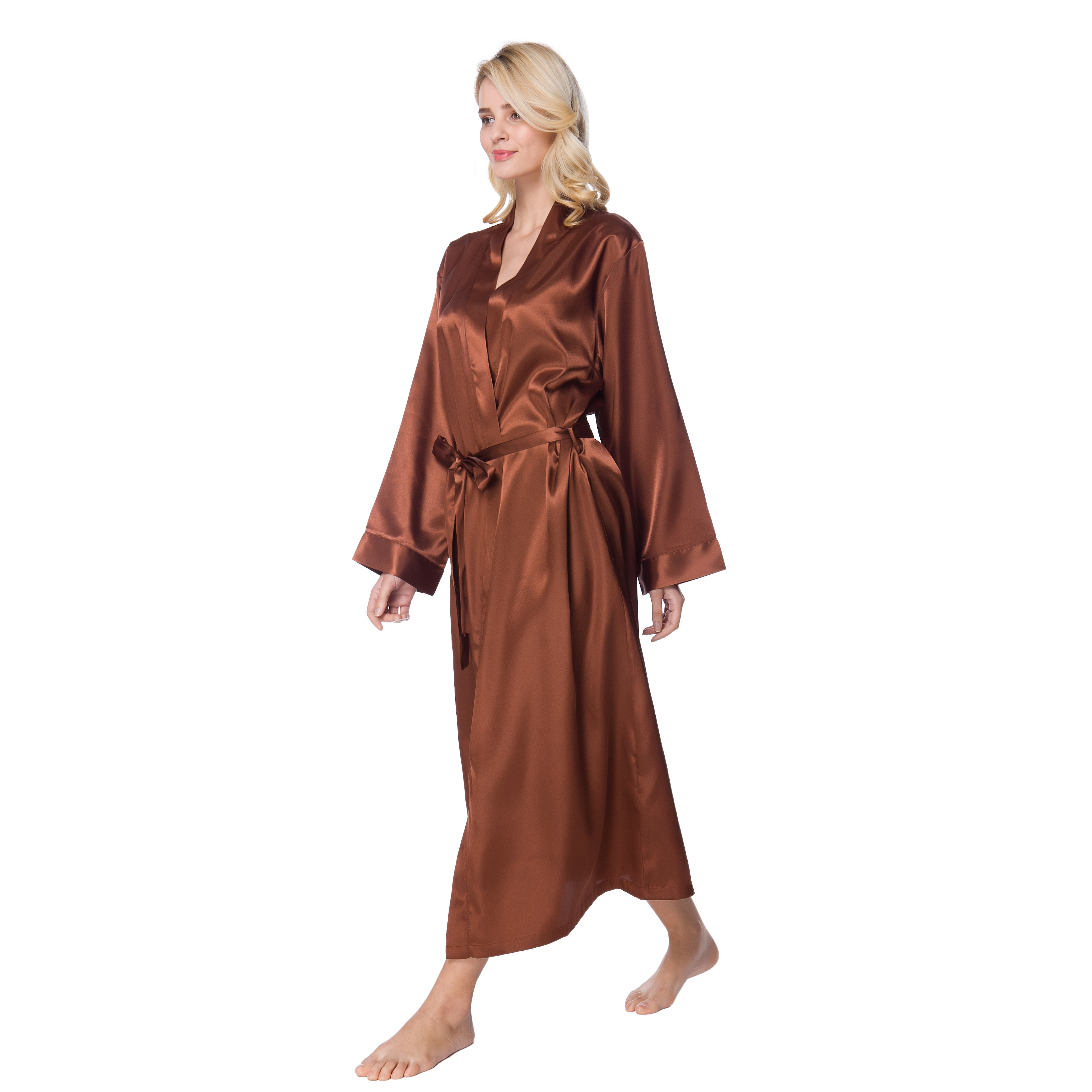 Factory wholesale custom logo label luxury Plain Dyed silk night gown sleep 100% polyester women silk robe