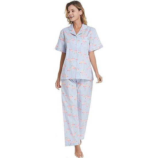 Custom Luxury Organic Cotton Winter Long Pyjamas Set For Women's Sleepwear Pajamas Women