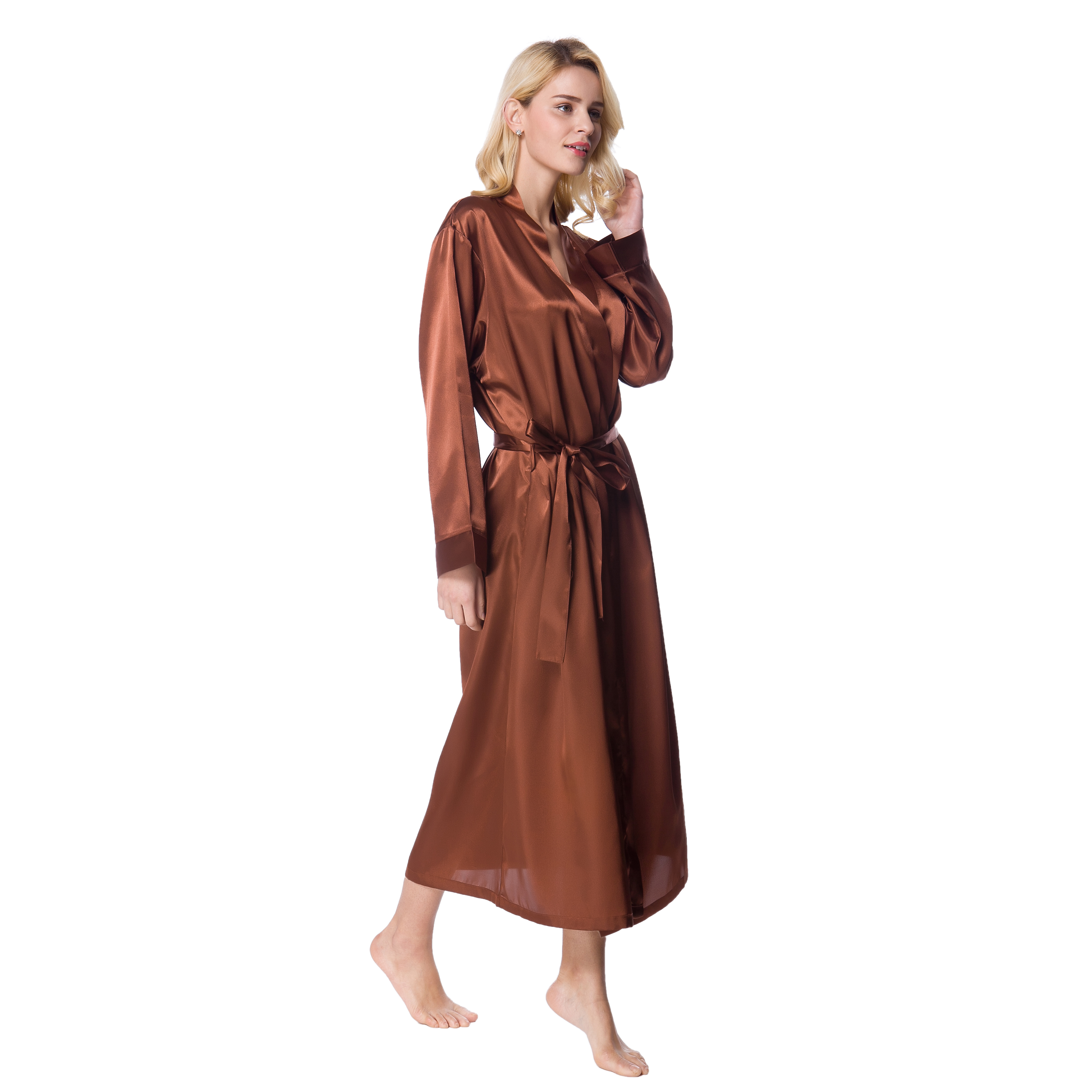 Factory wholesale custom logo label luxury Plain Dyed silk night gown sleep 100% polyester women silk robe