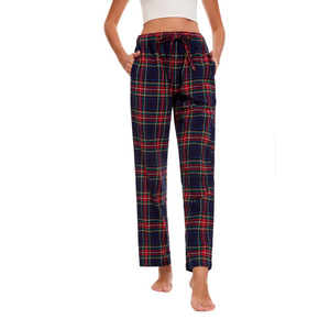 Custom Printing Down Sleep 100% Cotton Women Sleep Pants Plaid Wholesale Pajama Pants For Women