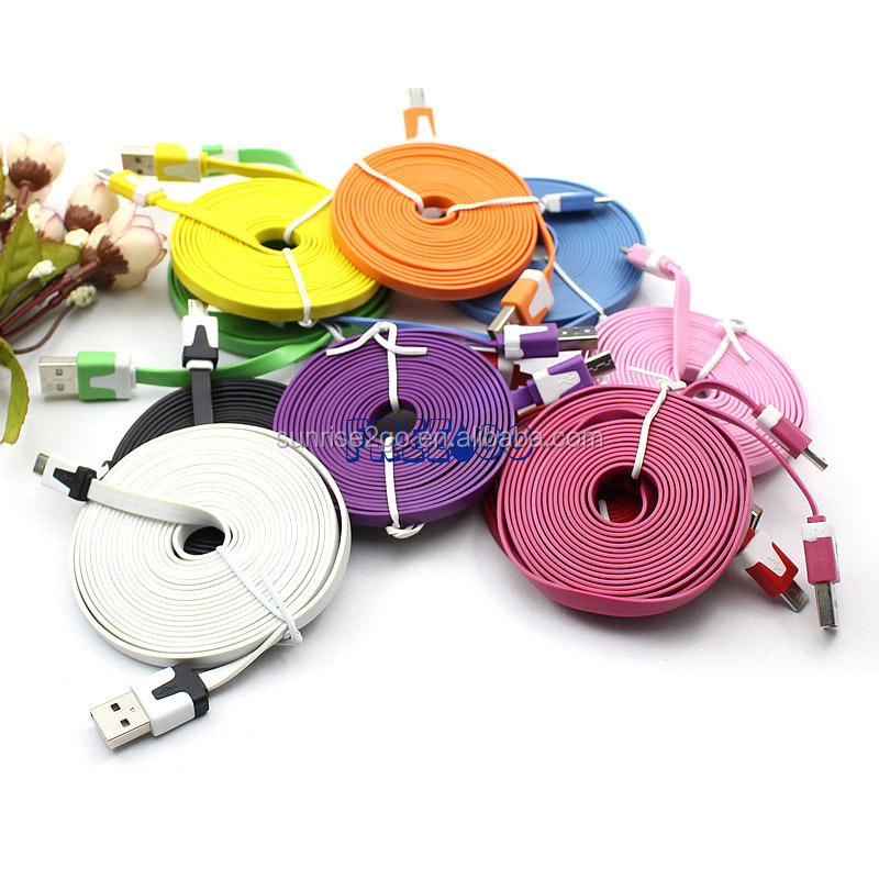 2017 11 Colors 1m/ 3ft Noodle Data Sync Flat Micro USB Charging Cable for iphone