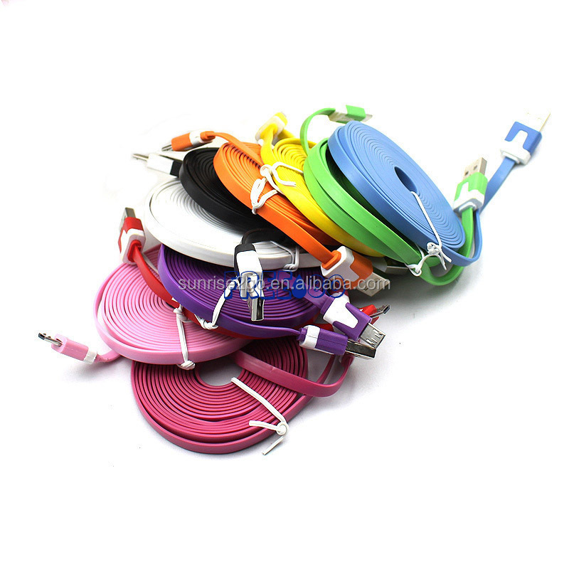 2017 11 Colors 1m/ 3ft Noodle Data Sync Flat Micro USB Charging Cable for iphone