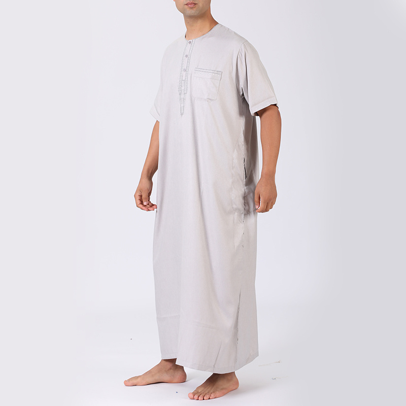 2024 new IKAF Hot Sales Cotton linen short sleeve African Moroccan thobe men muslim  Islamic Clothing fallow Thobe