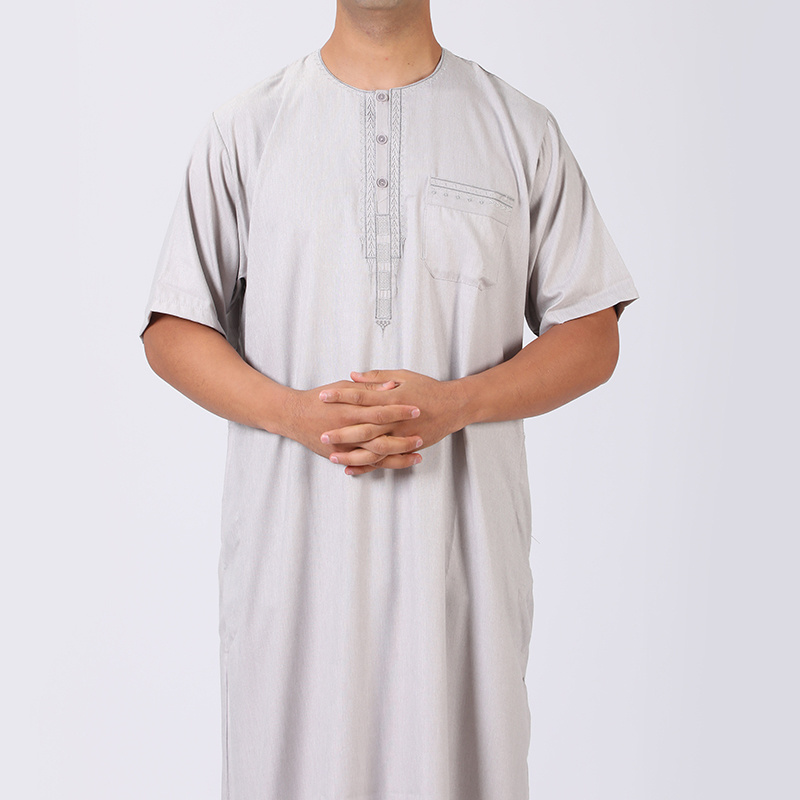 2024 new IKAF Hot Sales Cotton linen short sleeve African Moroccan thobe men muslim  Islamic Clothing fallow Thobe