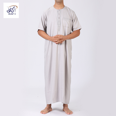 2024 new IKAF Hot Sales Cotton linen short sleeve African Moroccan thobe men muslim  Islamic Clothing fallow Thobe