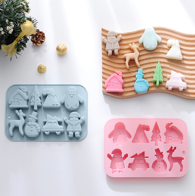 Penguin Elk Car Santa Claus Holiday Theme Silicone Chocolate Molds Baking Mould