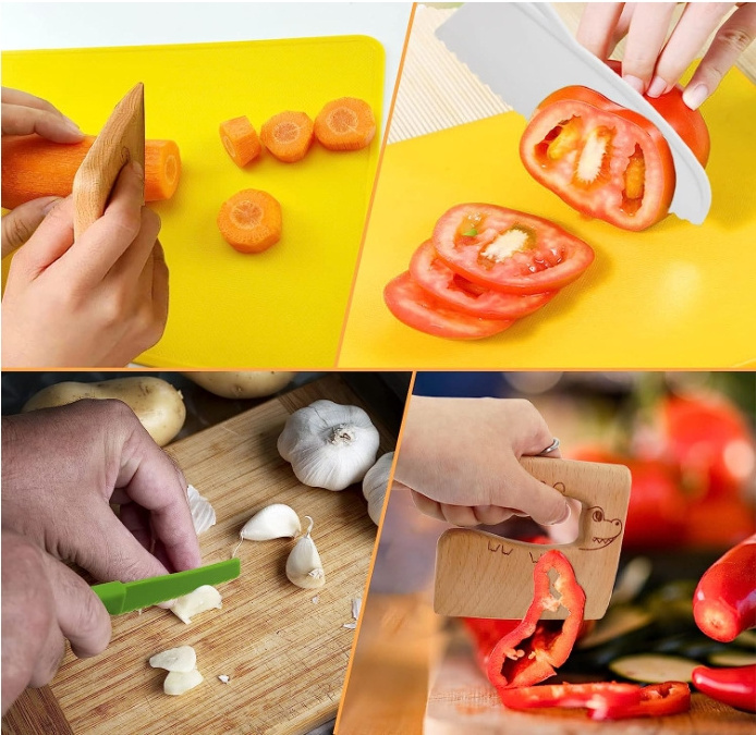 10Pcs Safety Cooking Fruit Vegetable Cutter Toddler Kitchen Knife Cutting For Kids Preschool Class Home Cooking Ability Training