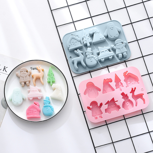 Penguin Elk Car Santa Claus Holiday Theme Silicone Chocolate Molds Baking Mould