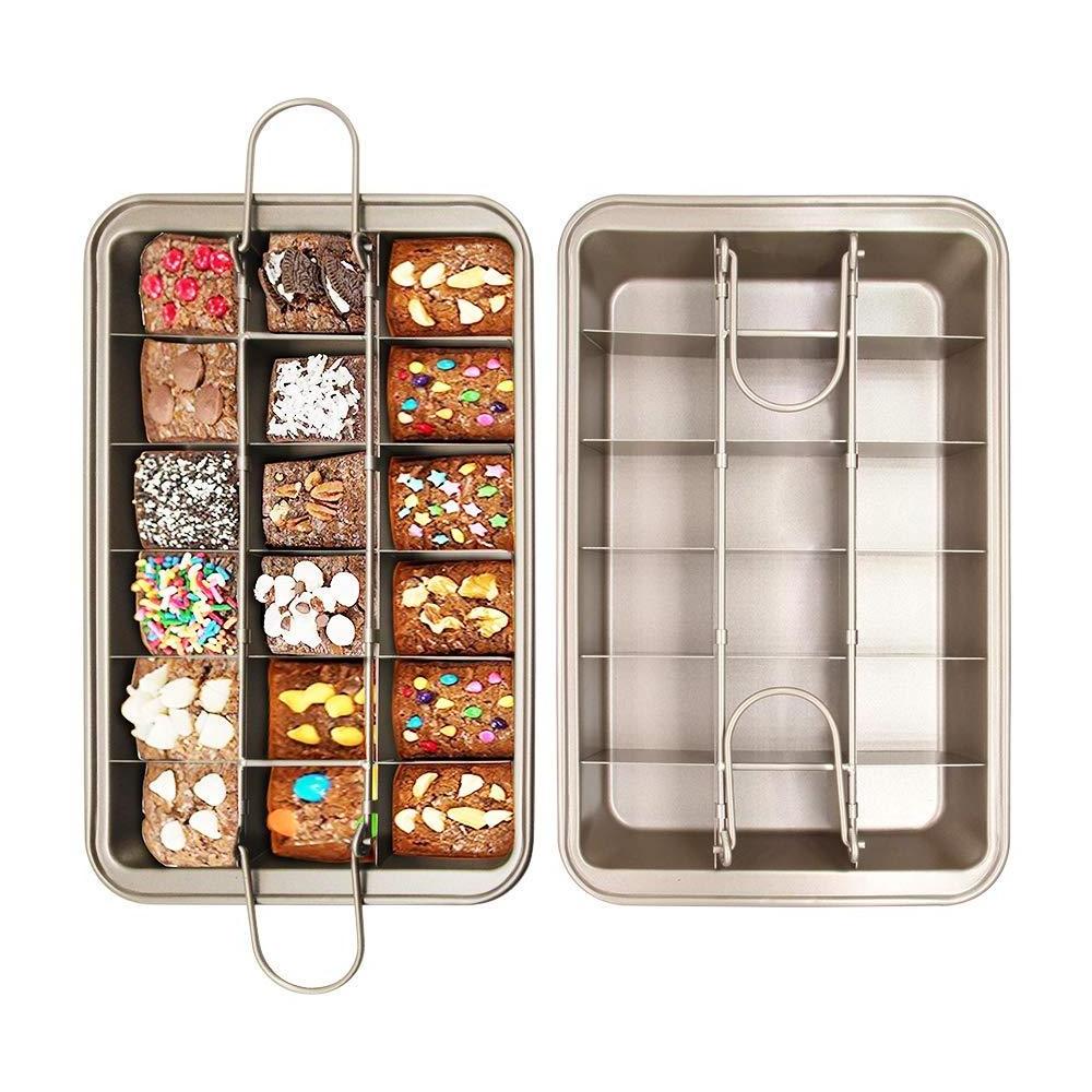 18 Pre-slice Brownie Baking Pan Tray with Dividers Non-Stick Square Cake Mould with Removable Cutter