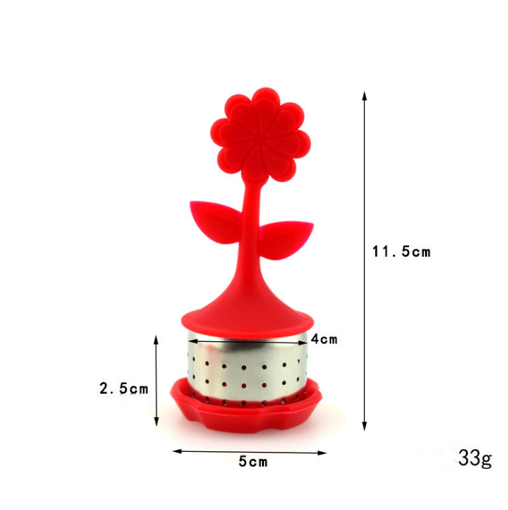 Flower Shaped Silicone Handle Stainless Steel Loose Leaf Tea Ball Infuser Filter with Drip Tray For Teapots And Mugs