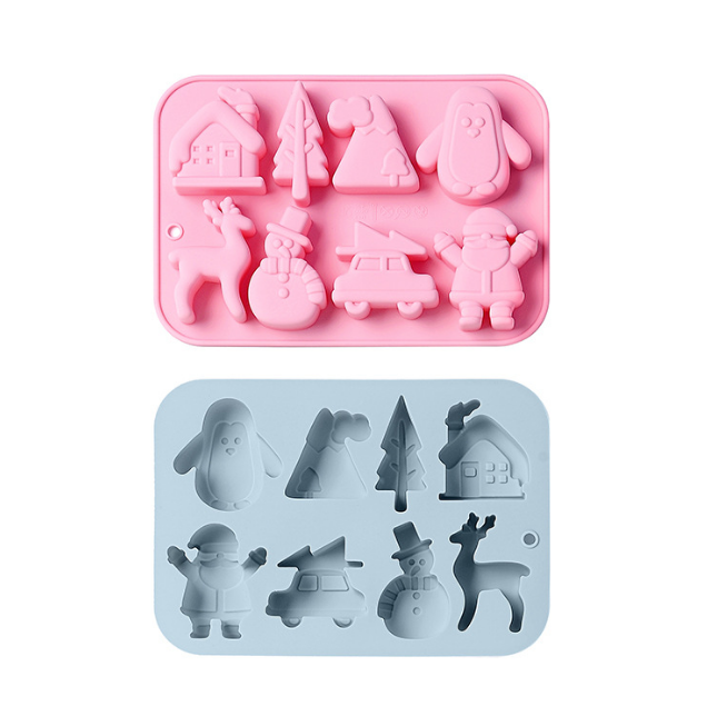 Penguin Elk Car Santa Claus Holiday Theme Silicone Chocolate Molds Baking Mould