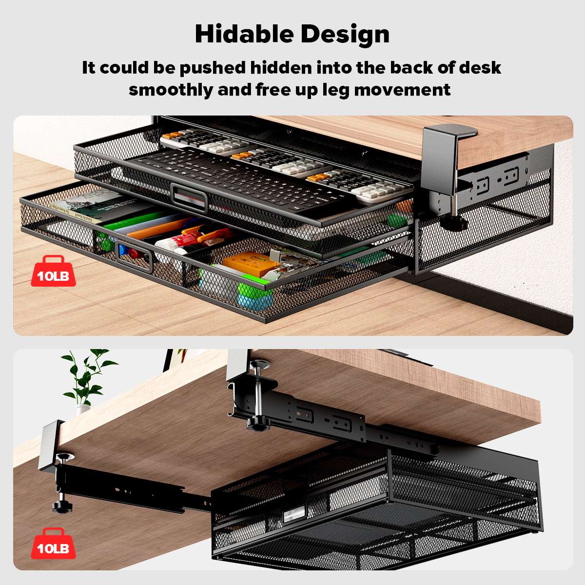 Under desk cable Management and Clamp-on Swivel Pencil Drawer Desk Hidden Desk Organizer Extra Sturdy C-Clamp Mount System