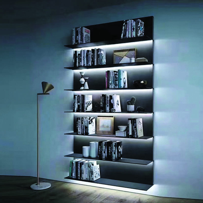 Aluminum L-shaped Floating Shelf Furniture Metal Living Room Hanging Book Shelf On Wall With Led Light