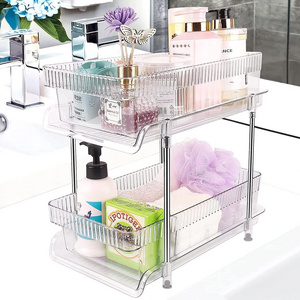 Clear Bathroom Organizer with Dividers Multi-Purpose Pull-Out Pantry Organization and Storage Under Sink Closet Organizer