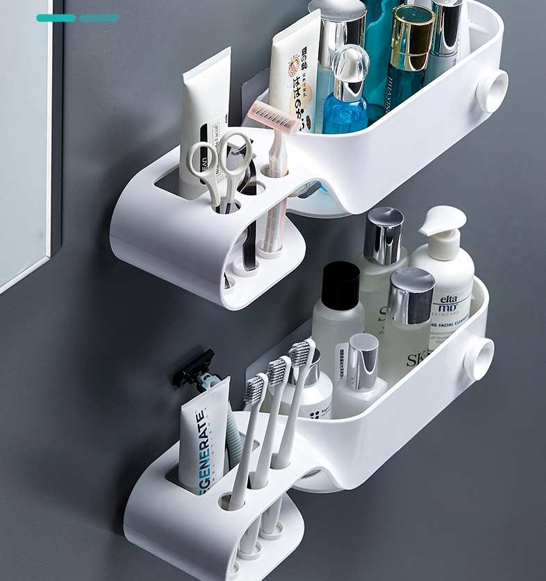 Wall Mounted Toothbrush Holders Automatic Toothpaste Dispenser Set for Bathrooms Bathroom Organizer Holder with Cosmetic Drawer