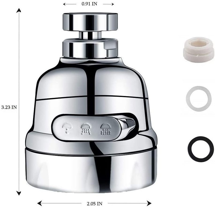 360 Degree Swivel Faucet Aerator Water Saving Kitchen Tap Head High Pressure Sink Sprayer Head 3 Modes Position Adjustable Splas