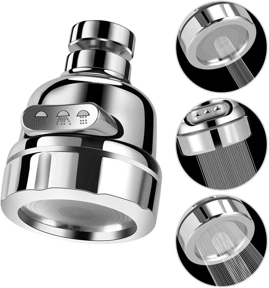 360 Degree Swivel Faucet Aerator Water Saving Kitchen Tap Head High Pressure Sink Sprayer Head 3 Modes Position Adjustable Splas