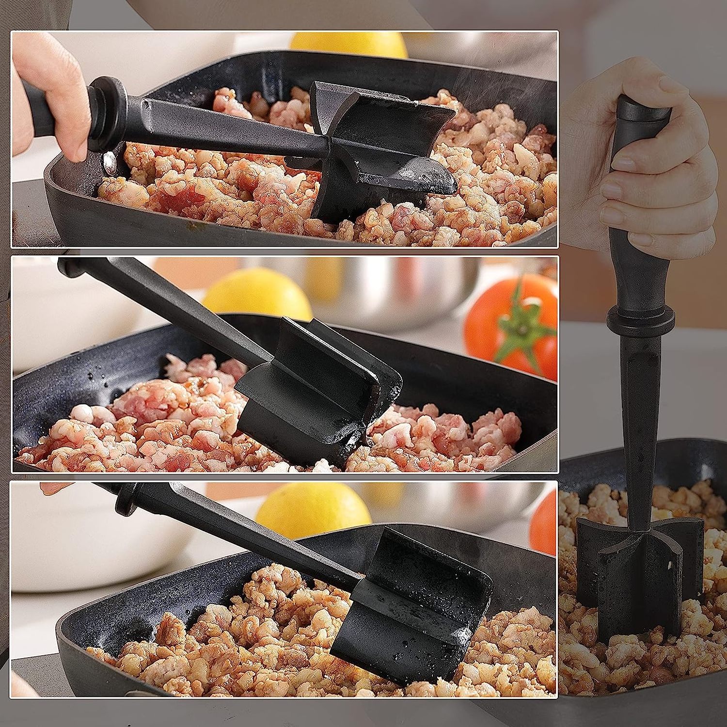 Meat Chopper for Ground Beef Meat Masher for Hamburger Meat  Spatula Chopper Non Stick Hamburger Chopper Mix and Chop bar