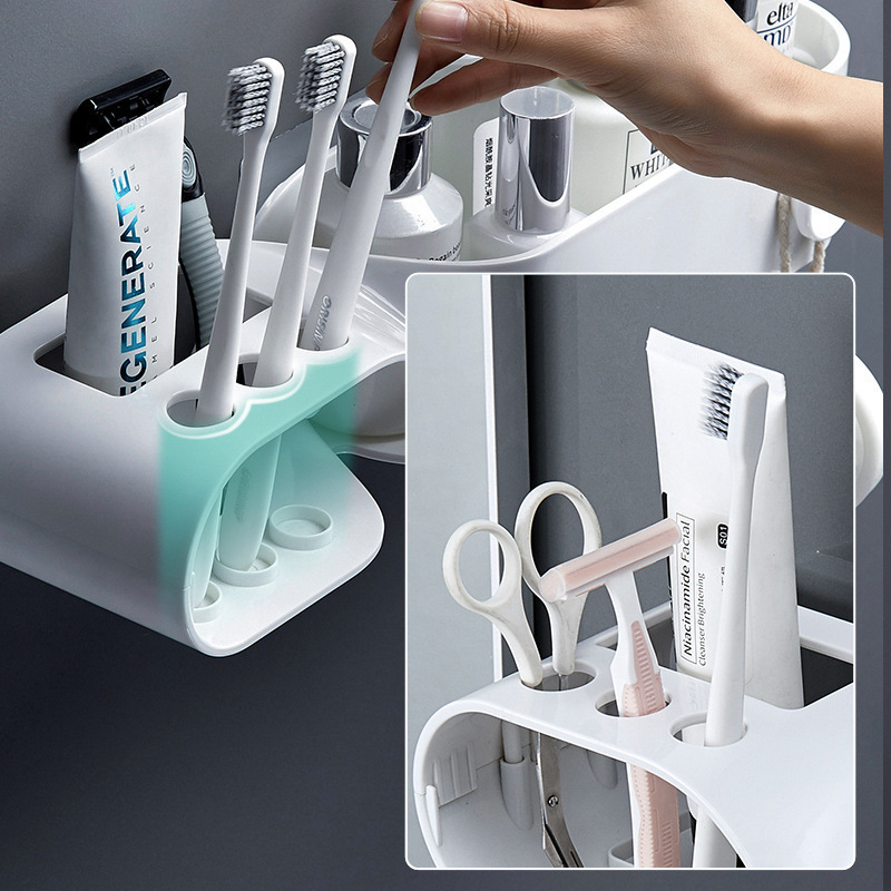 Wall Mounted Toothbrush Holders Automatic Toothpaste Dispenser Set for Bathrooms Bathroom Organizer Holder with Cosmetic Drawer