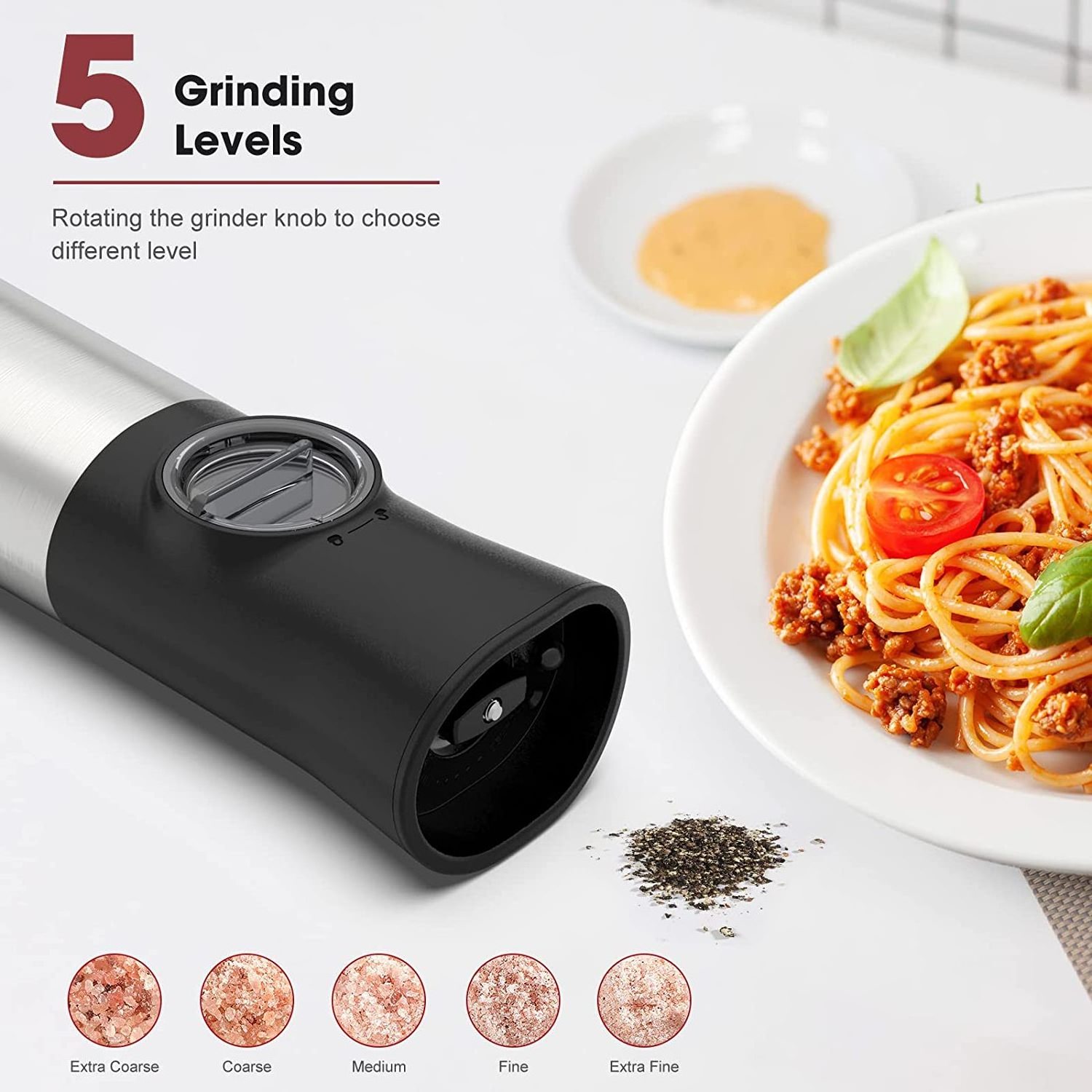 Gravity Electric Pepper Grinder Automatic Salt and Pepper Mill Grinder Battery Operated Salt Grinder Refillable with Adjustable