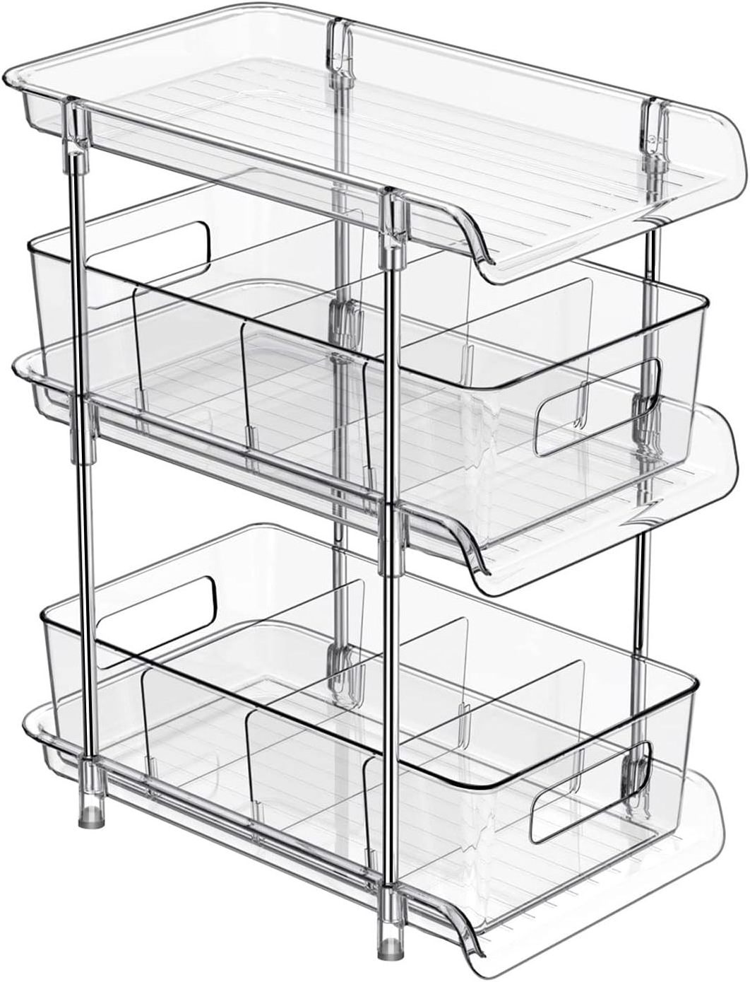 Clear Bathroom Organizer with Dividers Multi-Purpose Pull-Out Pantry Organization and Storage Under Sink Closet Organizer