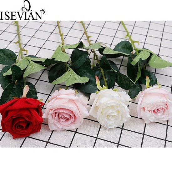 ISEVIAN White and pink and red artificial flowers romantic gifts silk single stem roses for wedding party