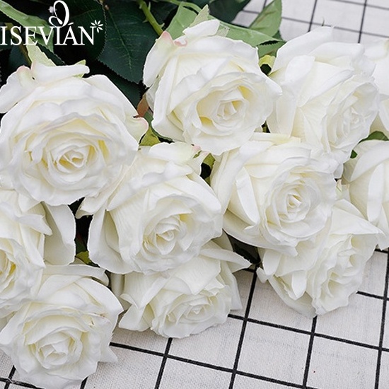 ISEVIAN White and pink and red artificial flowers romantic gifts silk single stem roses for wedding party