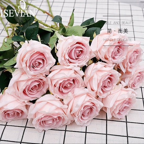 ISEVIAN White and pink and red artificial flowers romantic gifts silk single stem roses for wedding party