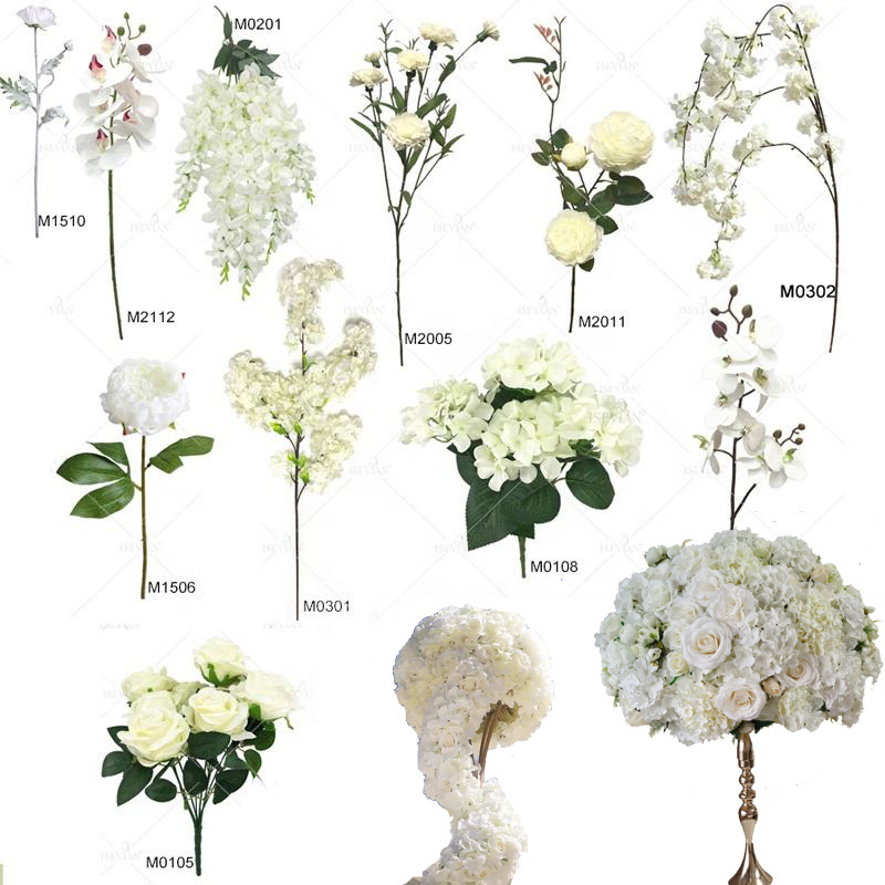 ISEVIAN Wholesale Artificial Roses Silk Wedding Decoration flowers White Flowers