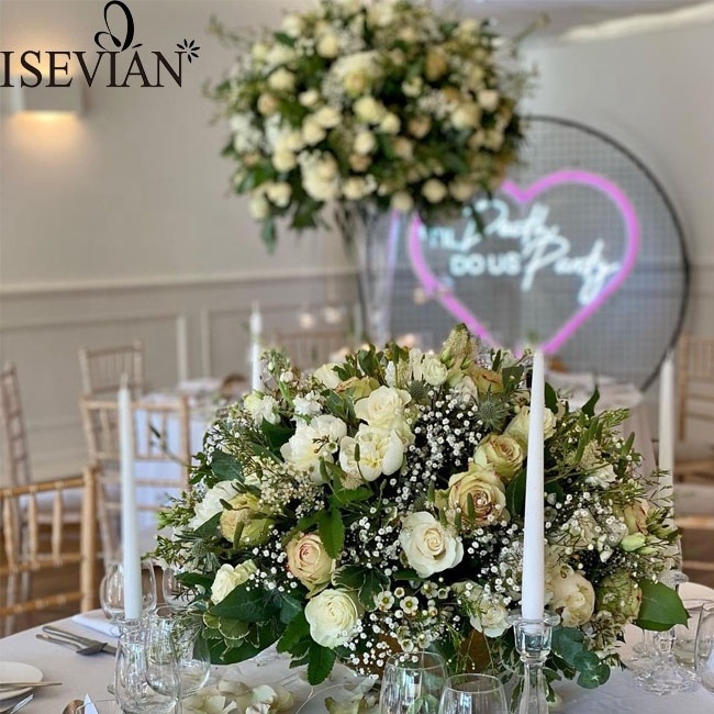 ISEVIAN Beige artificial silk rose and peony kissing flower ball for wedding party decoration