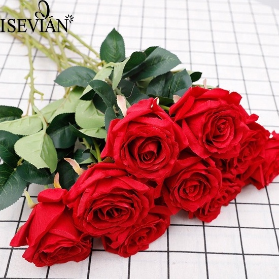 ISEVIAN White and pink and red artificial flowers romantic gifts silk single stem roses for wedding party