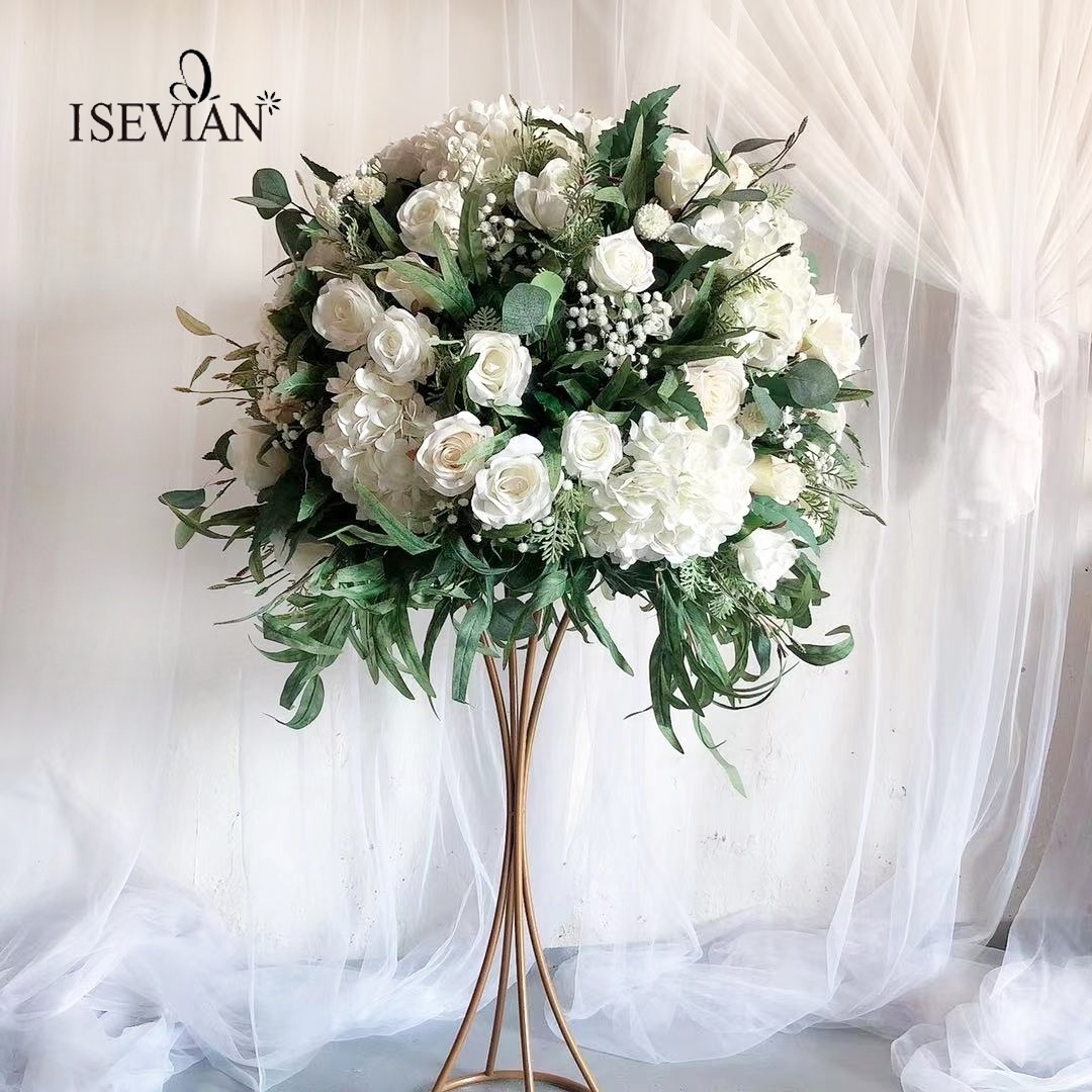 ISEVIAN Beige artificial silk rose and peony kissing flower ball for wedding party decoration