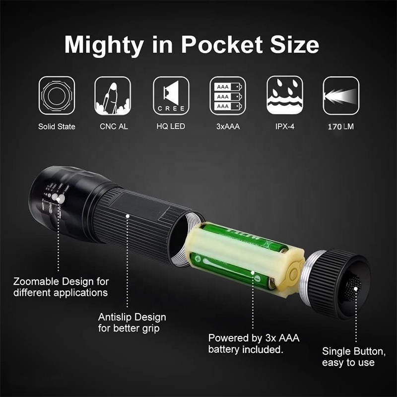 Portable Mini 5W Pocket Aluminum Waterproof 3 Modes Zoom Emergency Led Torch Flashlight