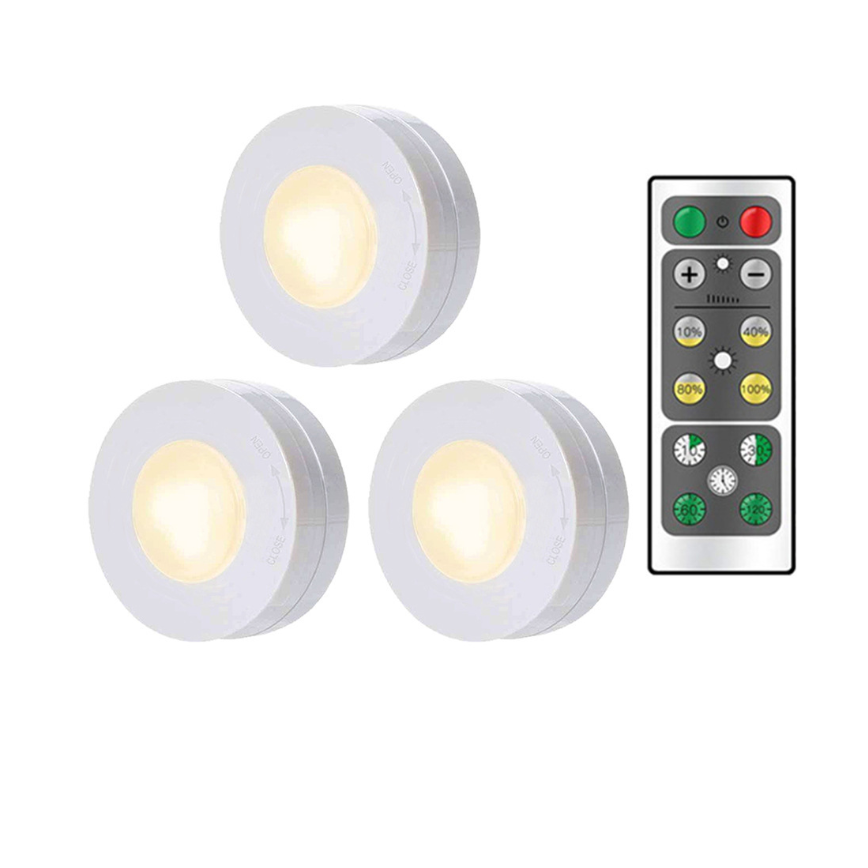 New 3 Pack Super Bright Cabinet Wireless Remote Control Light Battery Operated Warm Led Wall Lamp Round Night Light