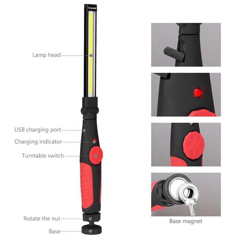 Super Bright 5W COB LED Slim Emergency Work Light Rechargeable Magnetic Hand Held Work Light For Maintenance