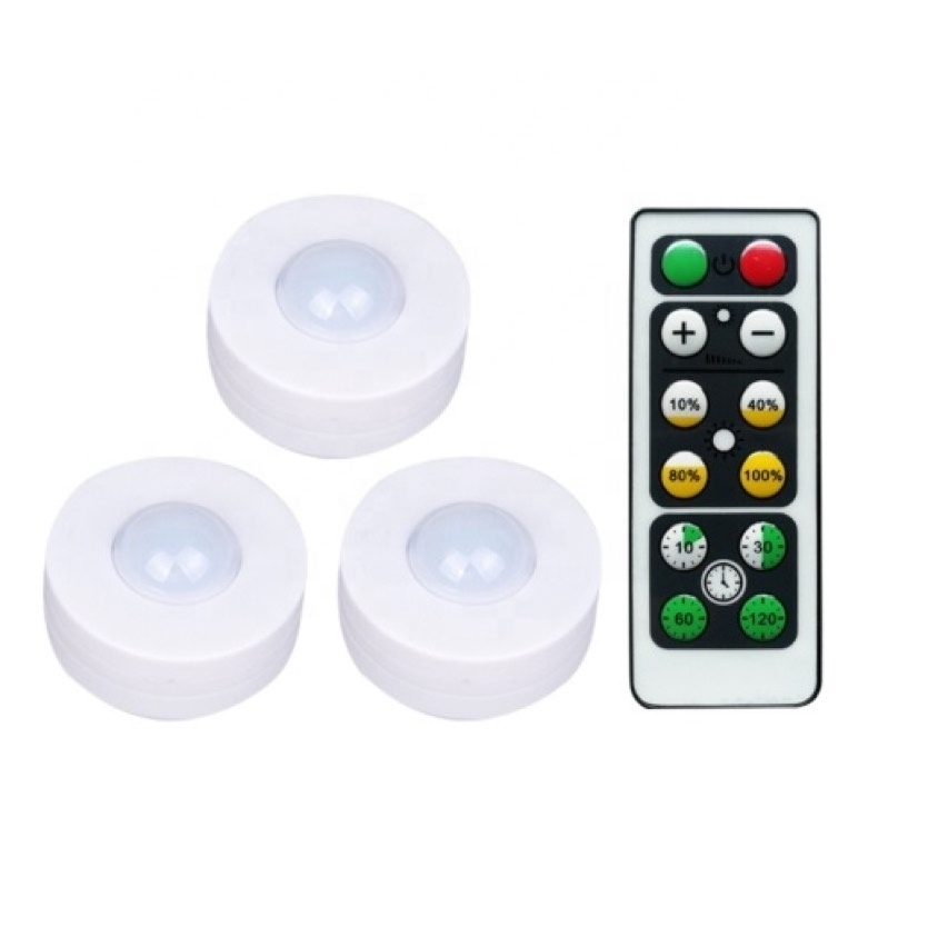 New 3 Pack Super Bright Cabinet Wireless Remote Control Light Battery Operated Warm Led Wall Lamp Round Night Light