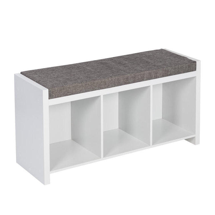 White Simple Design Shoe Cabinet Padded Seat Cushion Shoe Storage Cabinet 3 Space Shoe Storage Bench