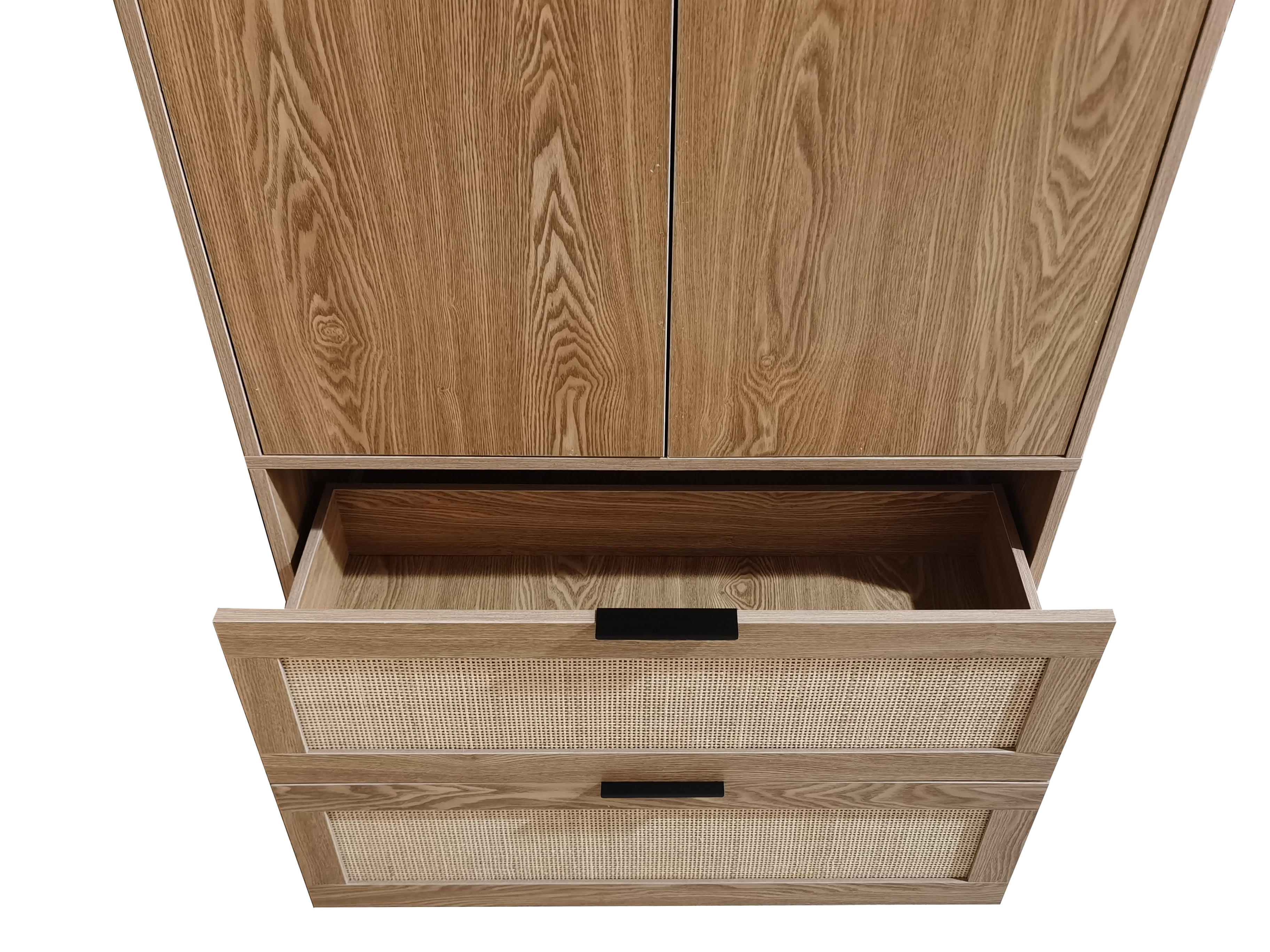 Bedroom Furniture 2 Open Door 2 Drawer Model Design  Wooden Clothing Armoire Wardrobe For Clothes Storage