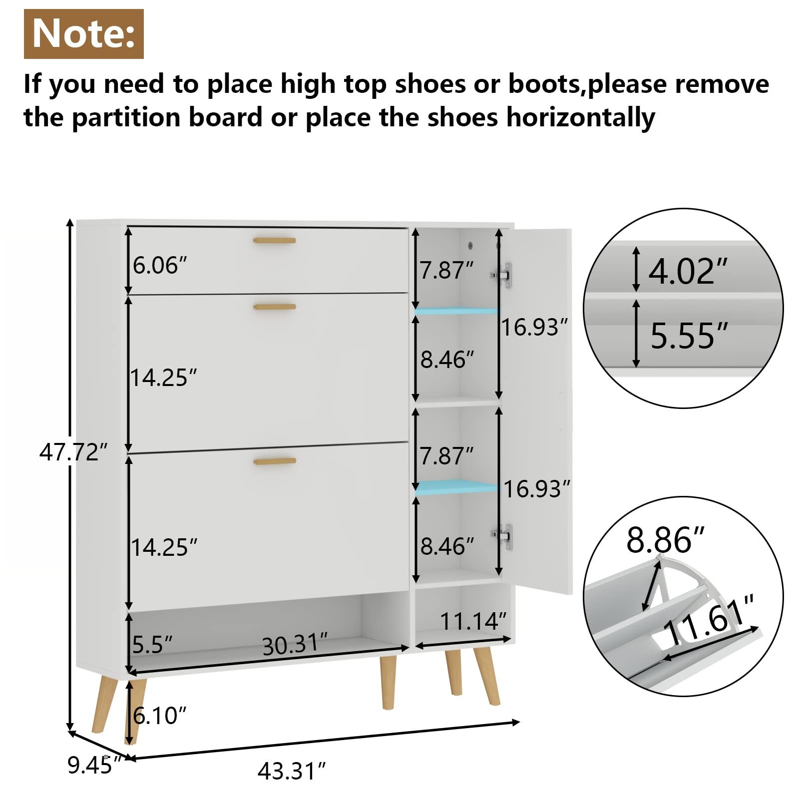 Entryway Shoe Storage Rack Cabinet Moden Large Capacity Shoe Cabinet Organizer with 3 Flip Drawers and Shelves