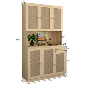 Freestanding Pantry Storage Cabinet Natural Rattan Door Buffet Cupboards Sideboard 6 Doors OAK Storage Cabinet