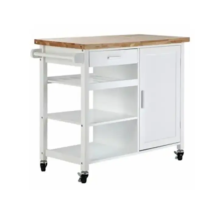 Rubber wooden trolley Mobile Kitchen Island Cart With Wine Rack and Storage Space For Home Furniture Kitchen Cabinets