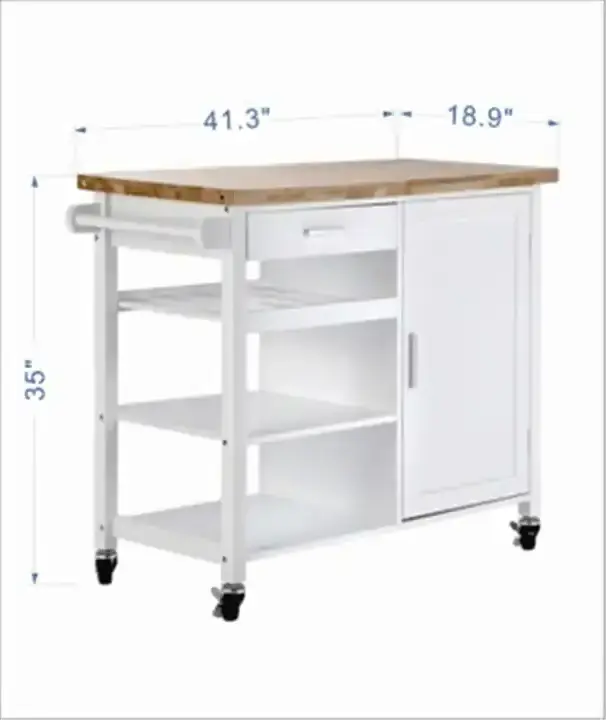 Rubber wooden trolley Mobile Kitchen Island Cart With Wine Rack and Storage Space For Home Furniture Kitchen Cabinets