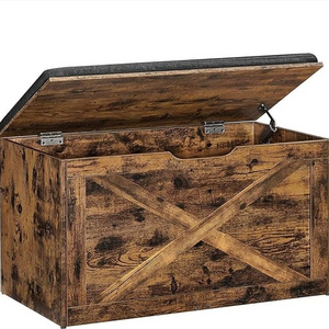 Barn-Door Style Toy Storage Chest  X-shaped Structures Padded Shoe Bench Large Storage Spacity Entryway Shoe Bench