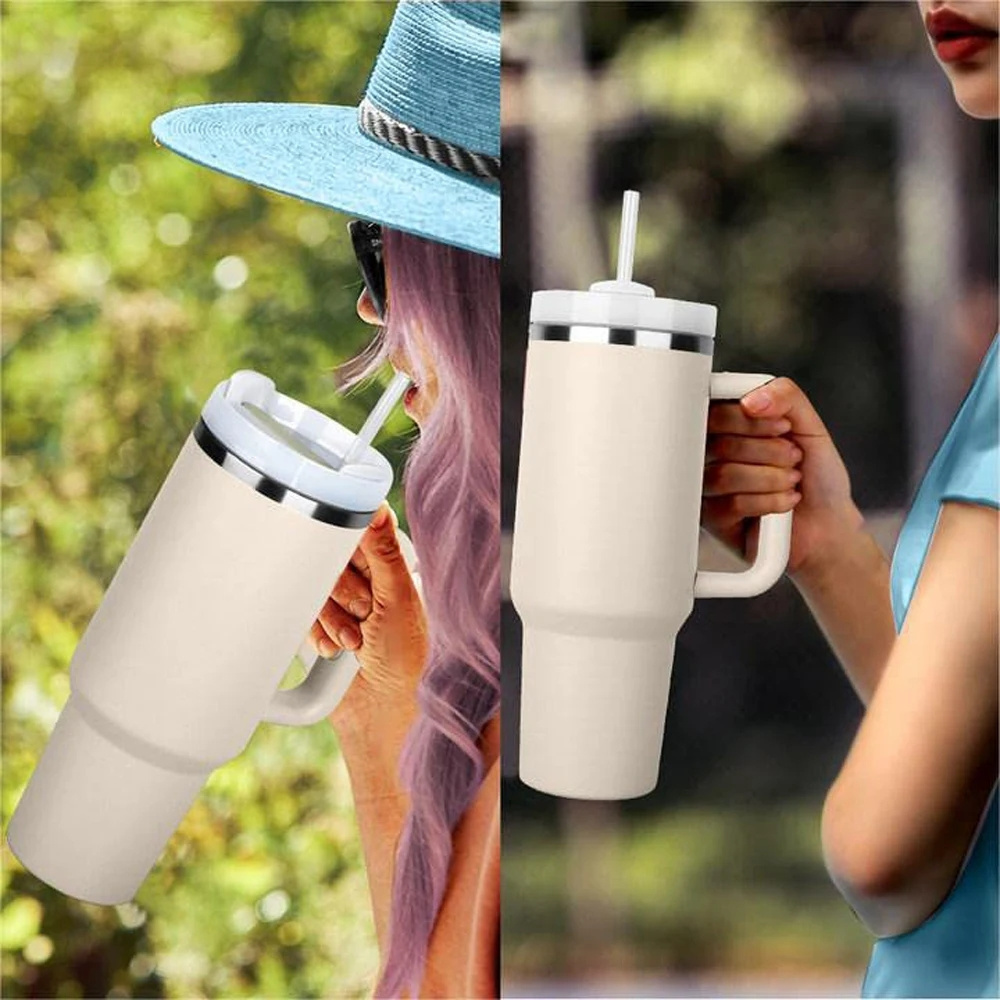 Personalized 40 oz Tumbler with Handle Lid Straw 40oz Stainless Steel Water Bottle Vacuum Thermos Cup Travel Car Coffee Mug