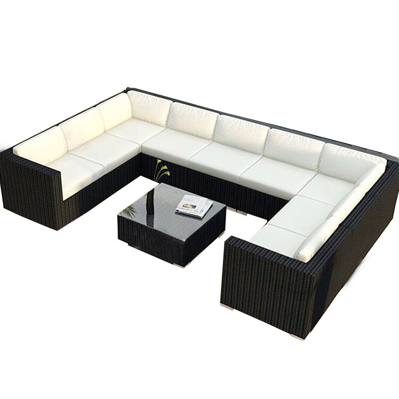 L shaped modular outdoor low seat sofa set 8 pieces sectional garden leisure sofa seating with table set