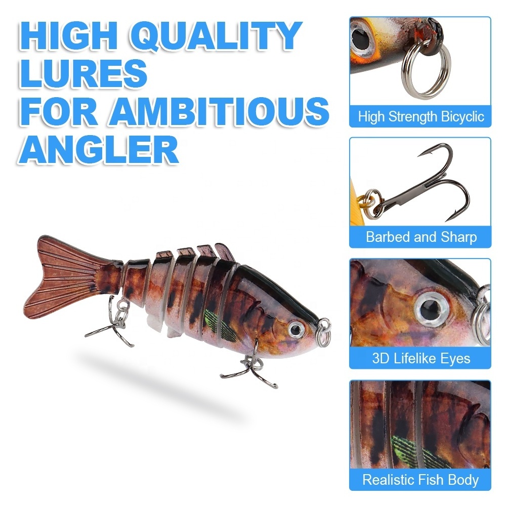 YUEYANG Wholesale Lifelike Sinking minnow Hard boby fishing lure 7 Segments Swimbait Multi jointed bait with 3D Eyes For Bass